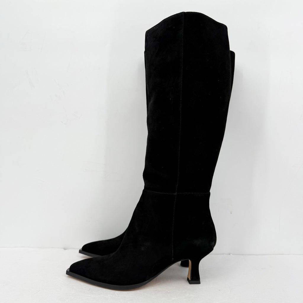 Dolce Vita Womens Auggie Knee High Heeled Boot 7.5 Extra Wide WC Black Suede NIB