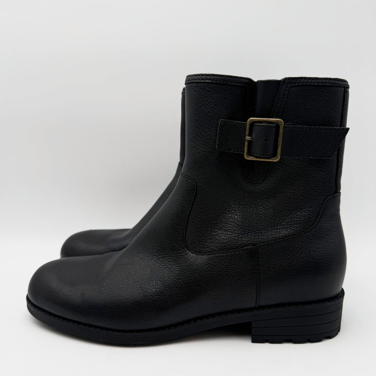 Vionic Womens Jill Zip Ankle Boots Size 7 EU 37 Black Leather Buckle NWOB