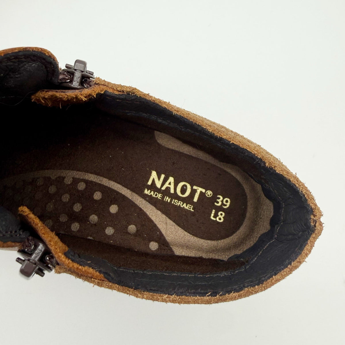 Naot Womens Helm Ankle Boots EU 39 US 8 Cognac Brown Leather Suede NWOB