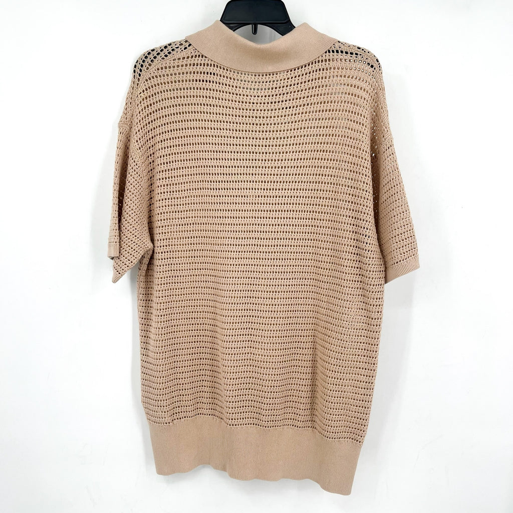 VARLEY Womens Clayton Polo Sweater Medium Beige Moonlight Knit Short Sleeve NWOT