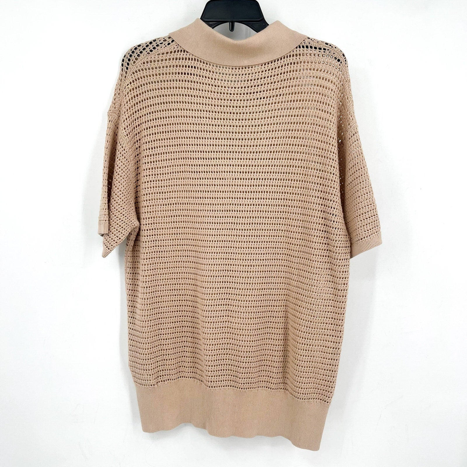 VARLEY Womens Clayton Polo Sweater Medium Beige Moonlight Knit Short Sleeve NWOT