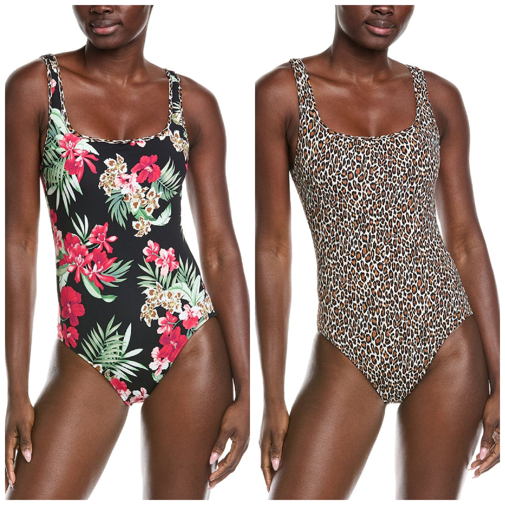 TOMMY BAHAMA Lily Cat Reversible One Piece Swimsuit Size 10 Black Leopard NWT