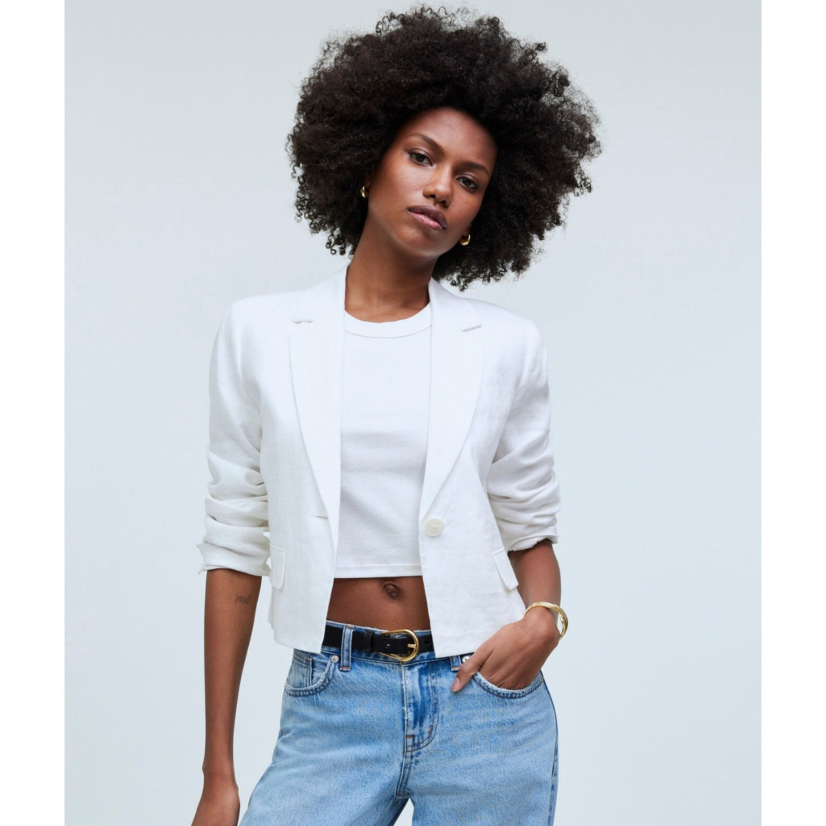 MADEWELL Women's The Sutter Crop Blazer Medium White Linen NO903 NWT