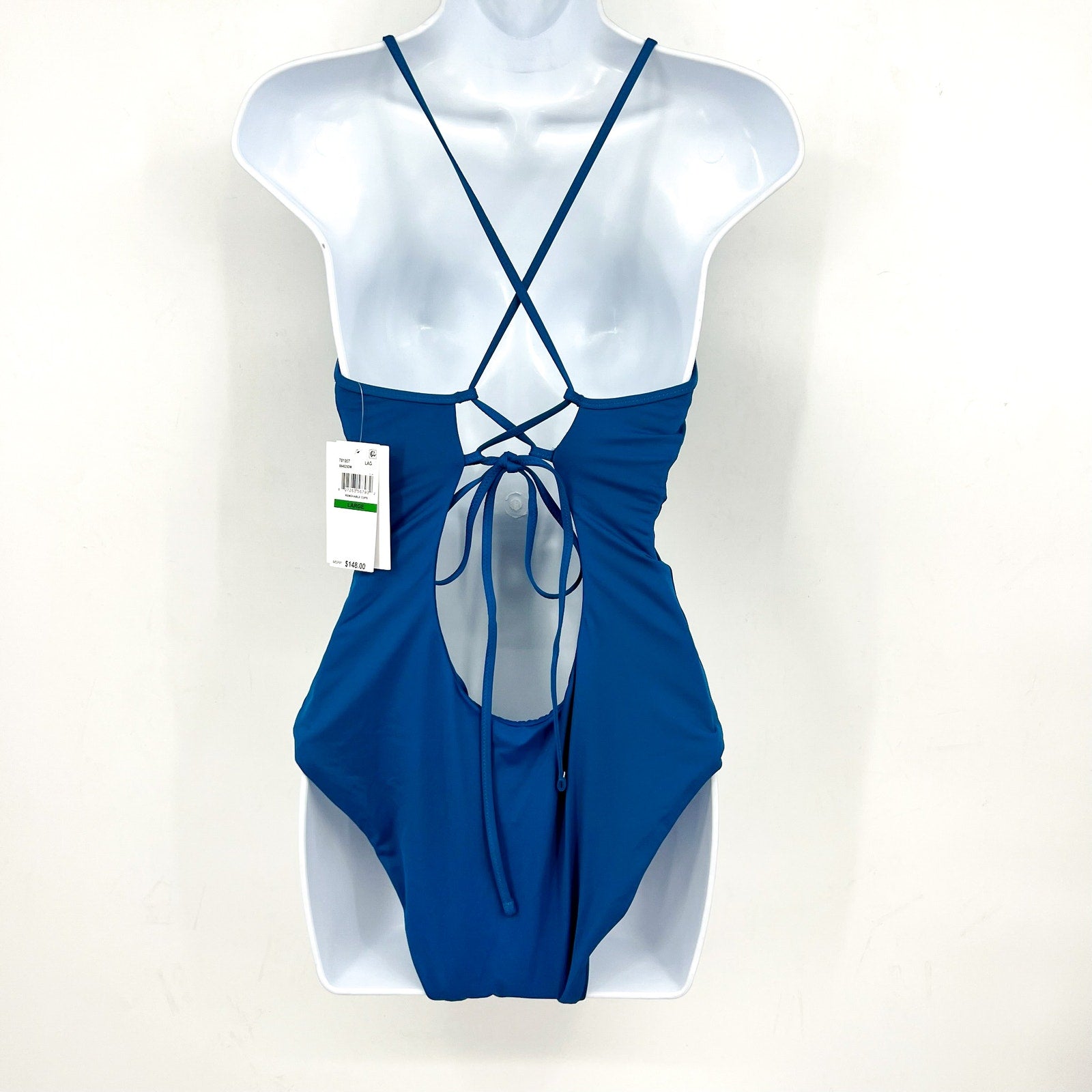 BECCA Women's Harmonia Clare Plunge One Piece Swimsuit Large Lagoon Blue NWT