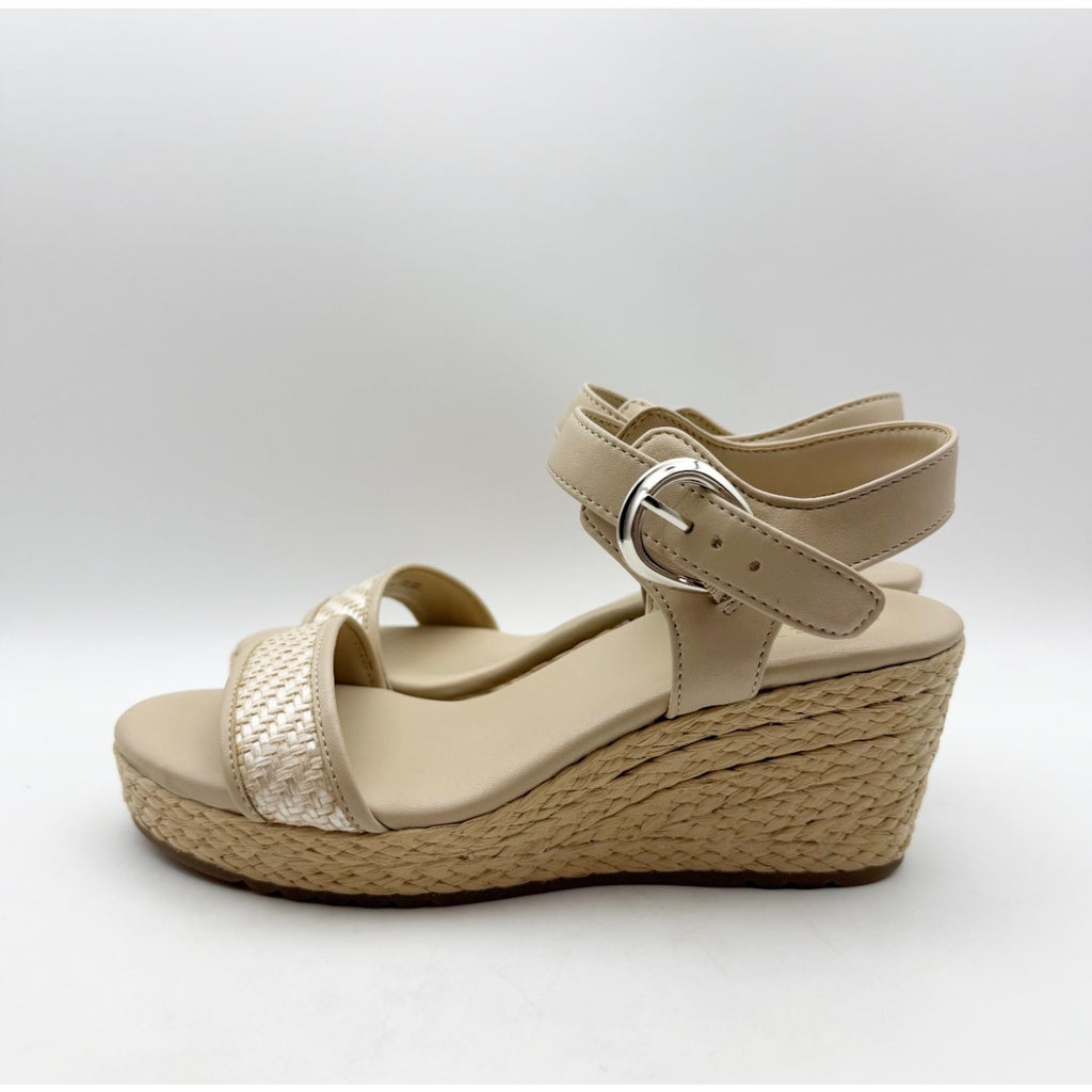 Naturalizer Women's Stella 2 Espadrille Wedge Sandals Size 8 M Beige Leather NIB