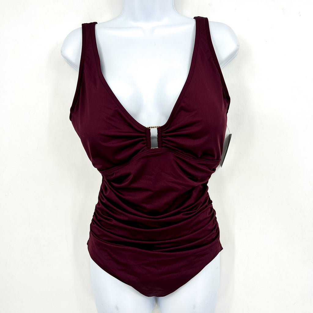 LAUREN RALPH LAUREN Beach Club One-Piece Swimsuit Size 16 Claret Red Ring NWT