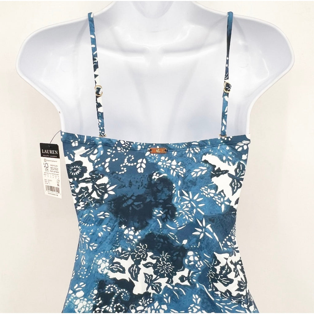 LAUREN RAPLH LAUREN Women's Patchwork Tankini Top Size 8 Blue Indigo NWT