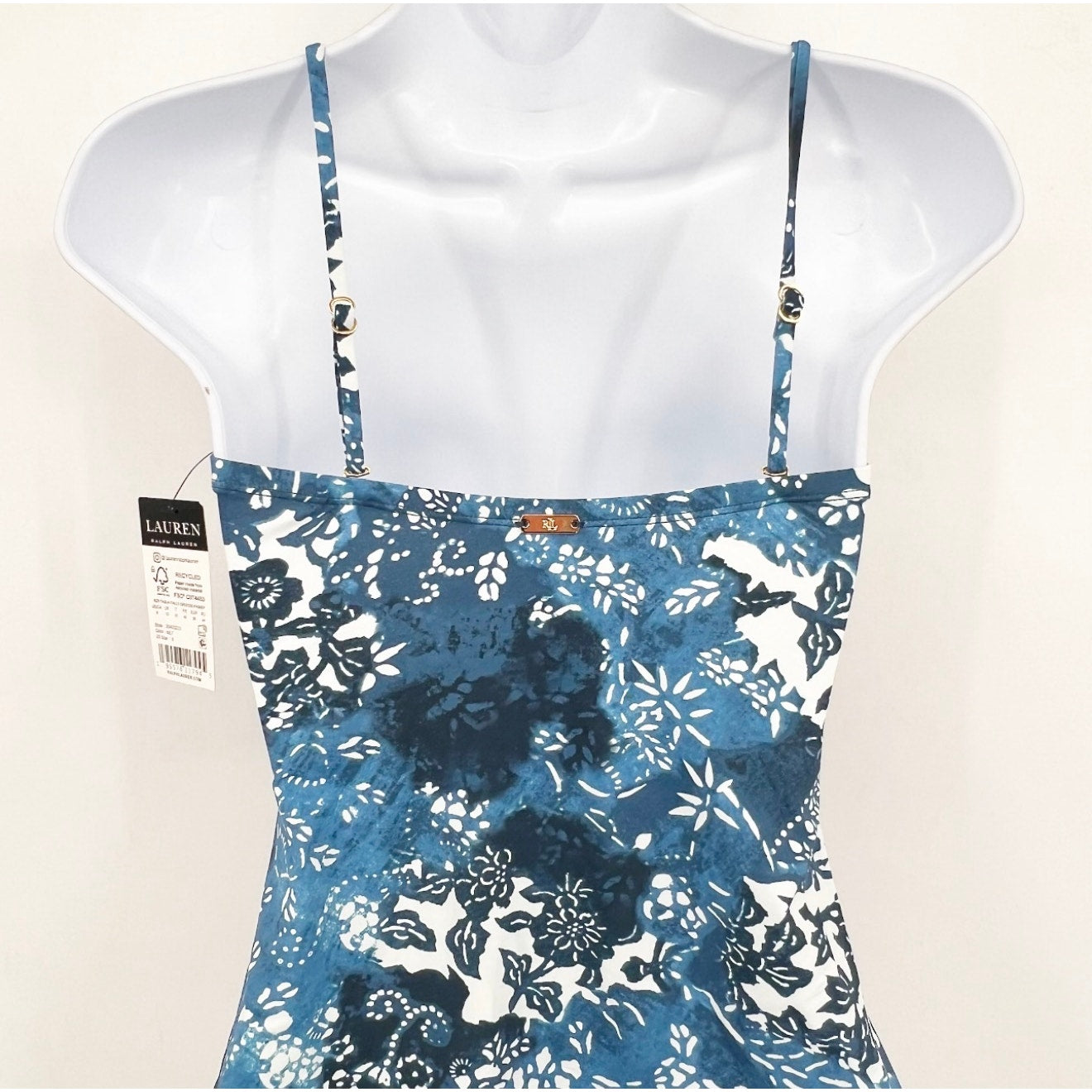 LAUREN RAPLH LAUREN Women's Patchwork Tankini Top Size 8 Blue Indigo NWT