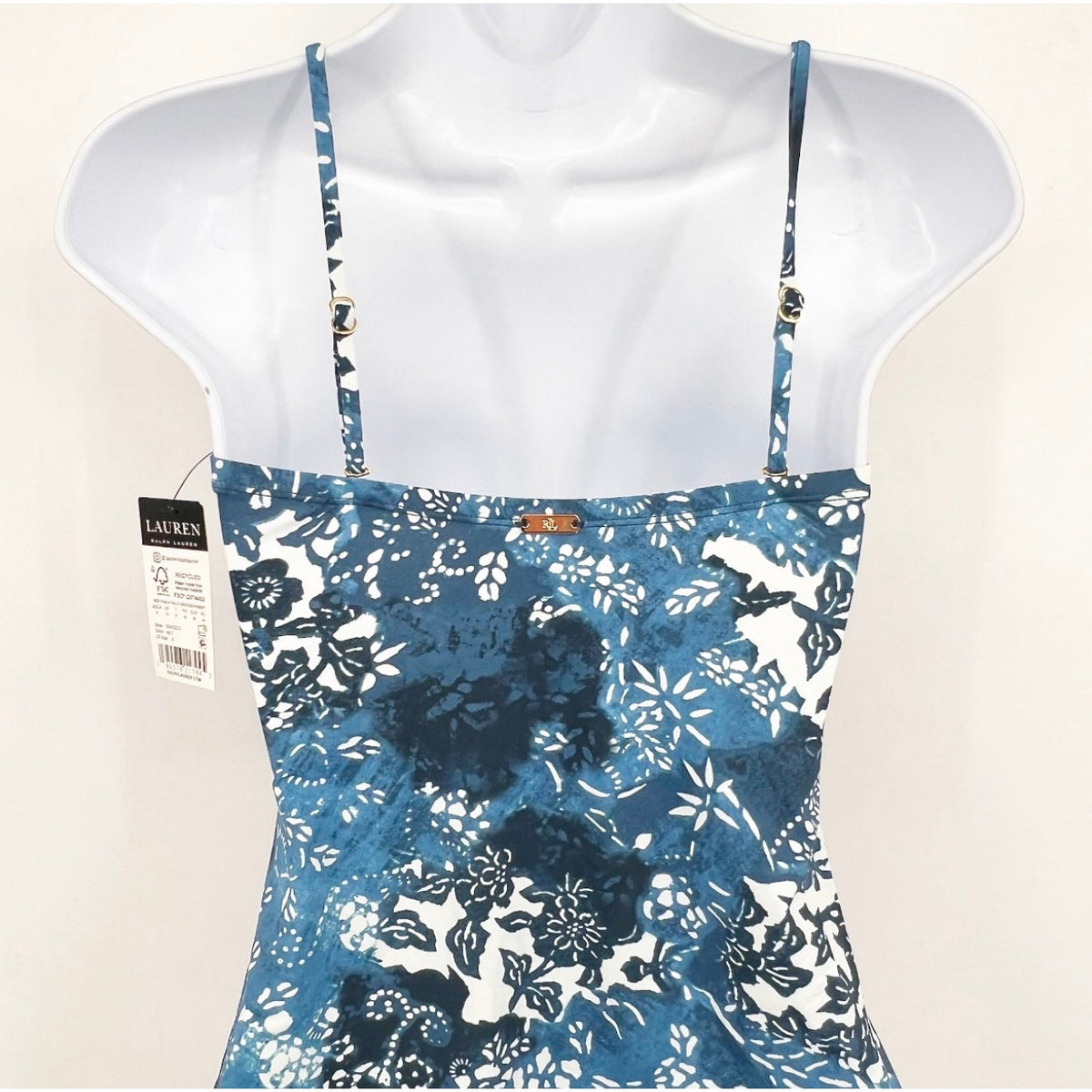 LAUREN RAPLH LAUREN Women's Patchwork Tankini Top Size 8 Blue Indigo NWT