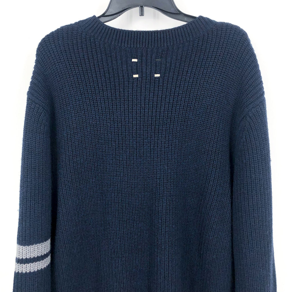 LABEL Men Go-To Sweater Small Navy Blue Light Grey Knit Crewneck Merino Wool NWT
