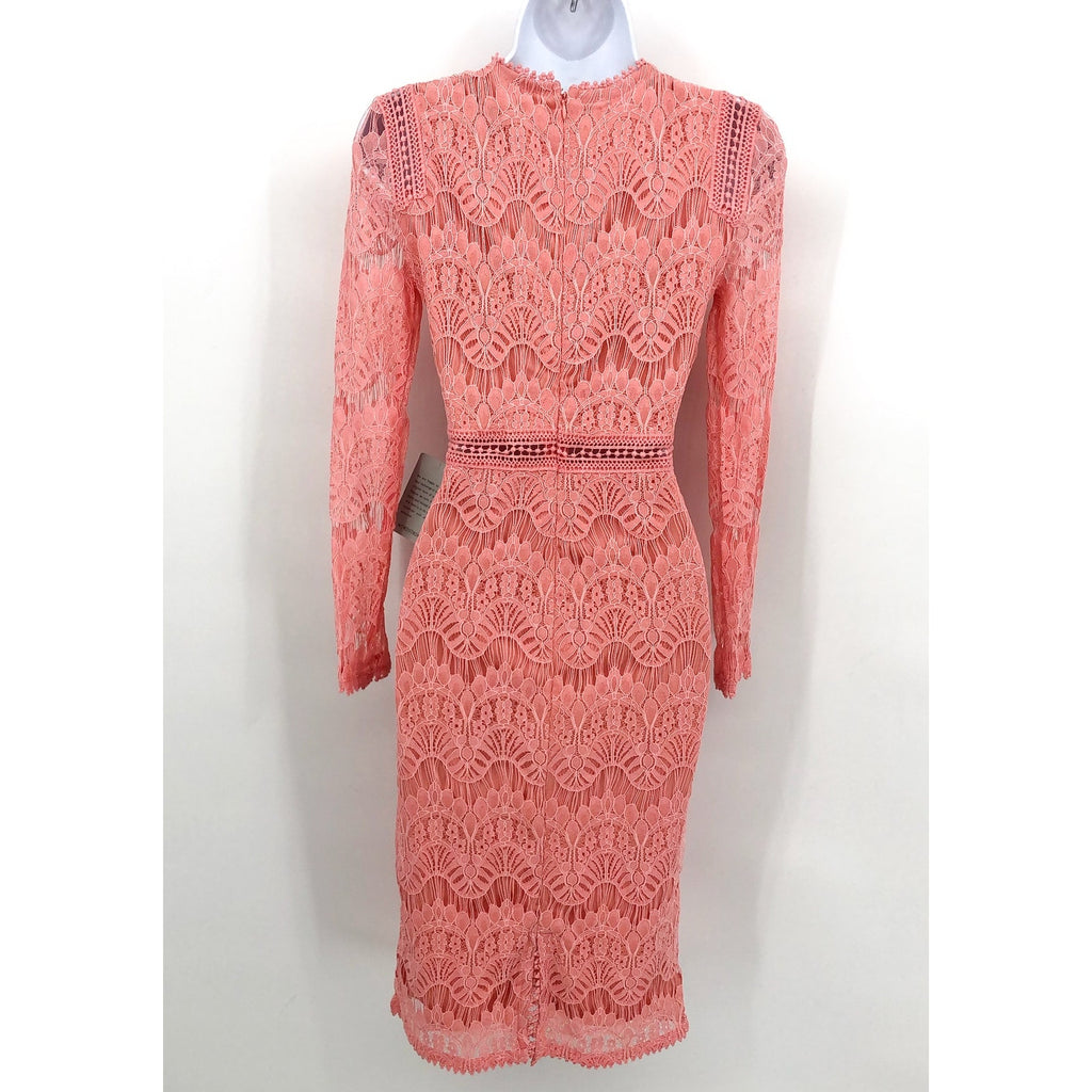 LOVE X DESIGN Women Lace Long Sleeve Midi Dress XS RosePetal Pink Jewel Neck NWT