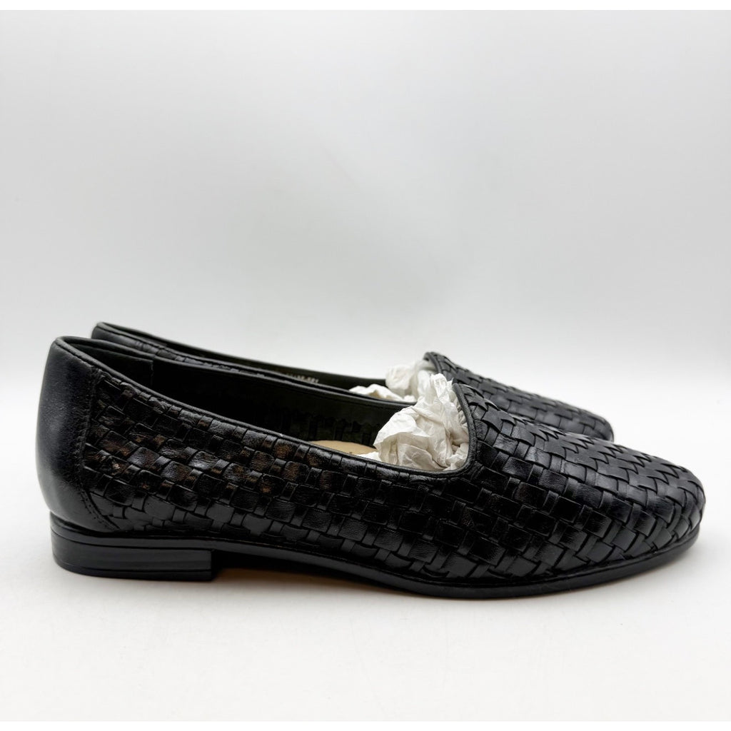TROTTERS Womens Liz Loafers Size 8.5 Extra Wide Black Woven Leather Slip-On NWOB