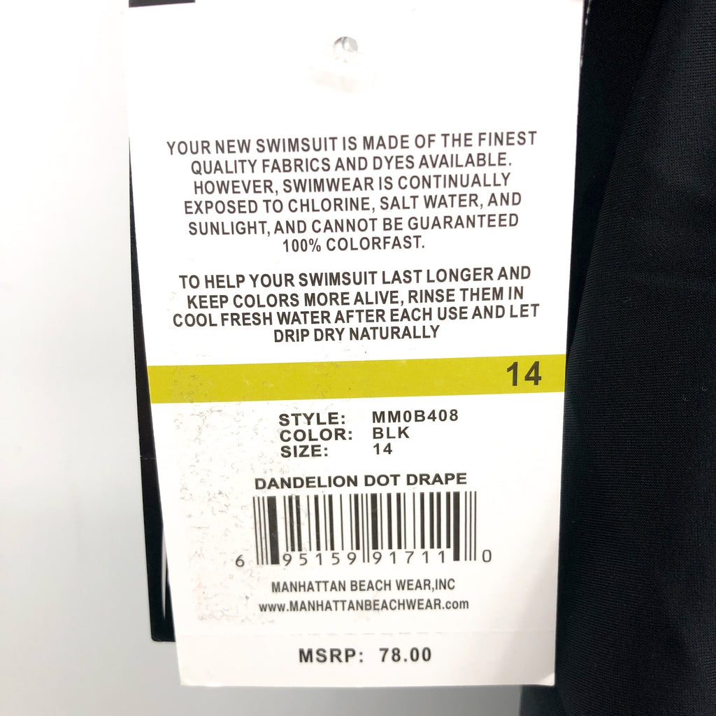 MAXINE OF HOLLYWOOD V-Neck Mio One Piece Swimsuit Size 14 Black White Dot NWT