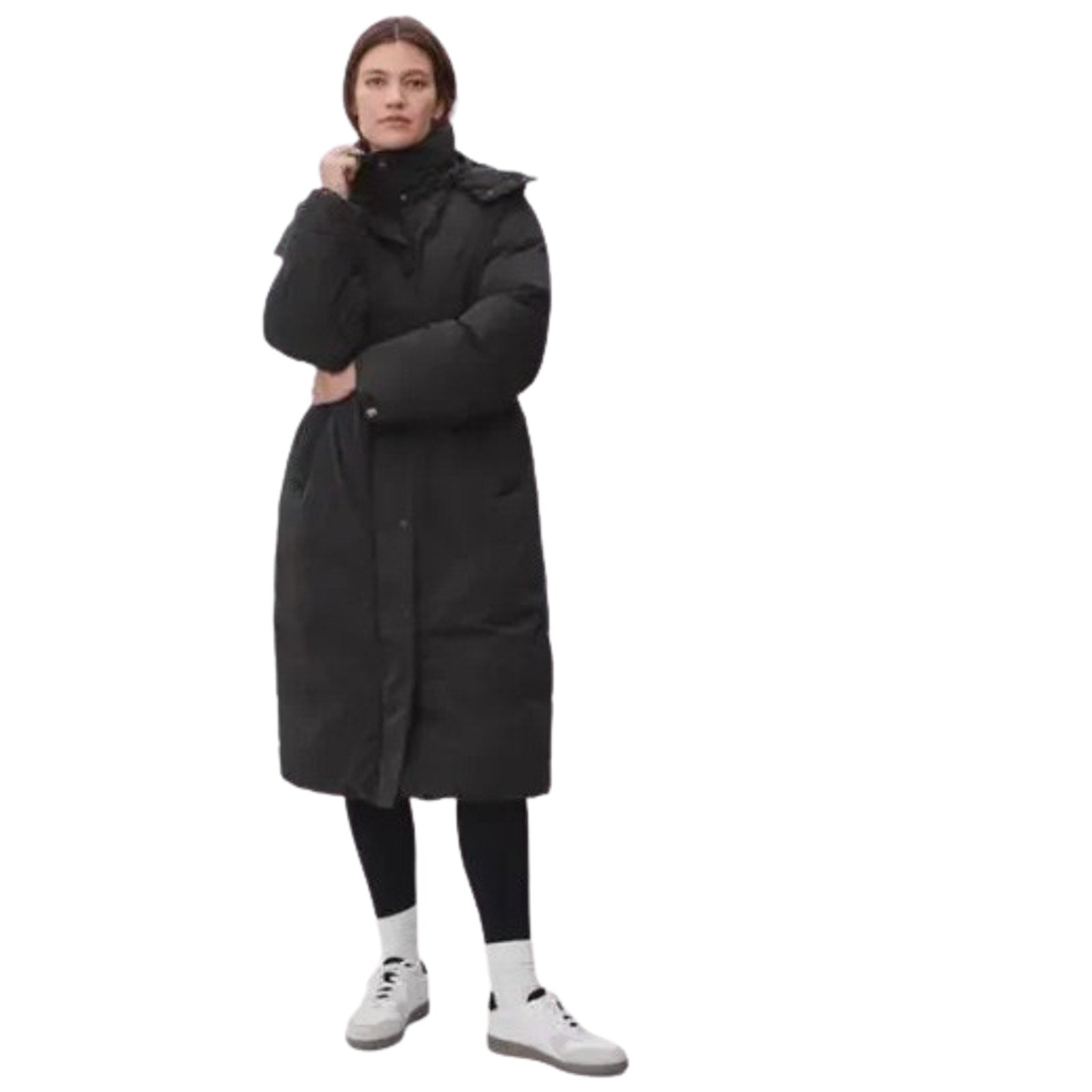 EVERLANE Women's Duvet Puffer Down Coat Medium Black Belted Hooded NWT