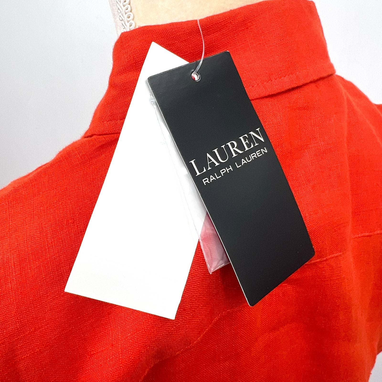 LAUREN RALPH LAUREN Tie-Front Linen Shirtdress Size 6 Orange Short Sleeve NWT