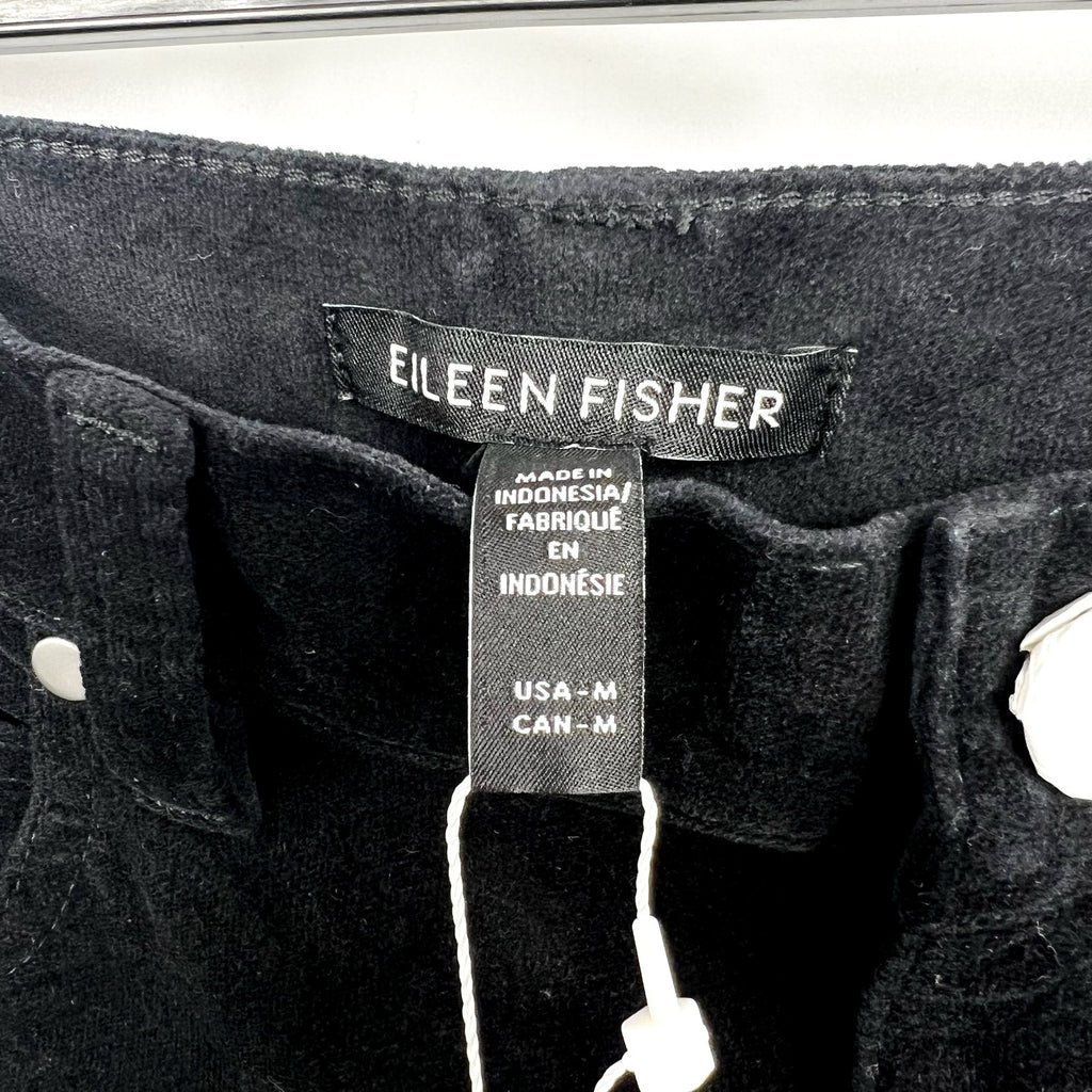 Eileen Fisher Women's Slim Ankle Jeans Medium Black Velveteen High Waisted NWT
