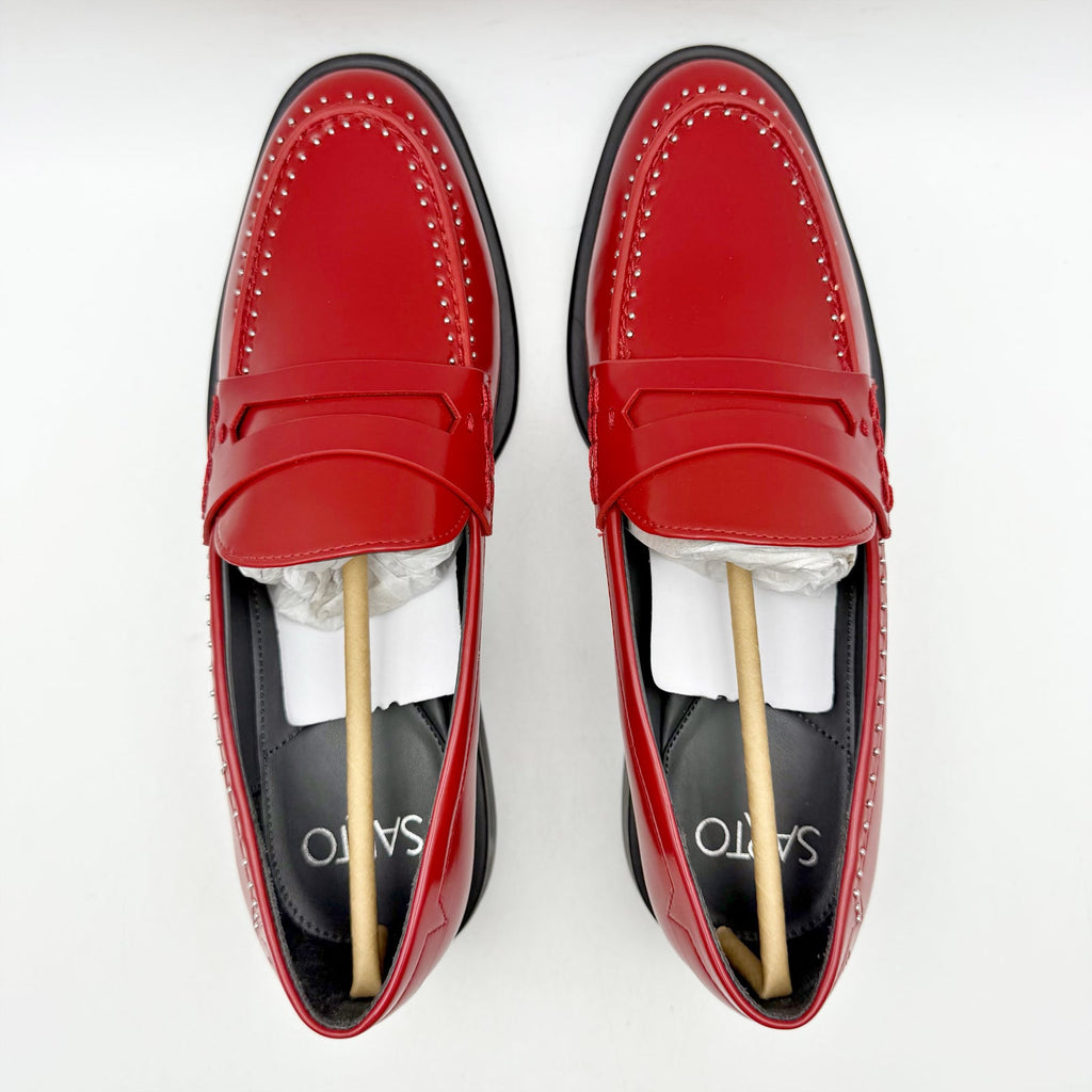 Franco Sarto Womens Eden Studded Loafers Size 7 M EU 37 Red Slip On NWOB