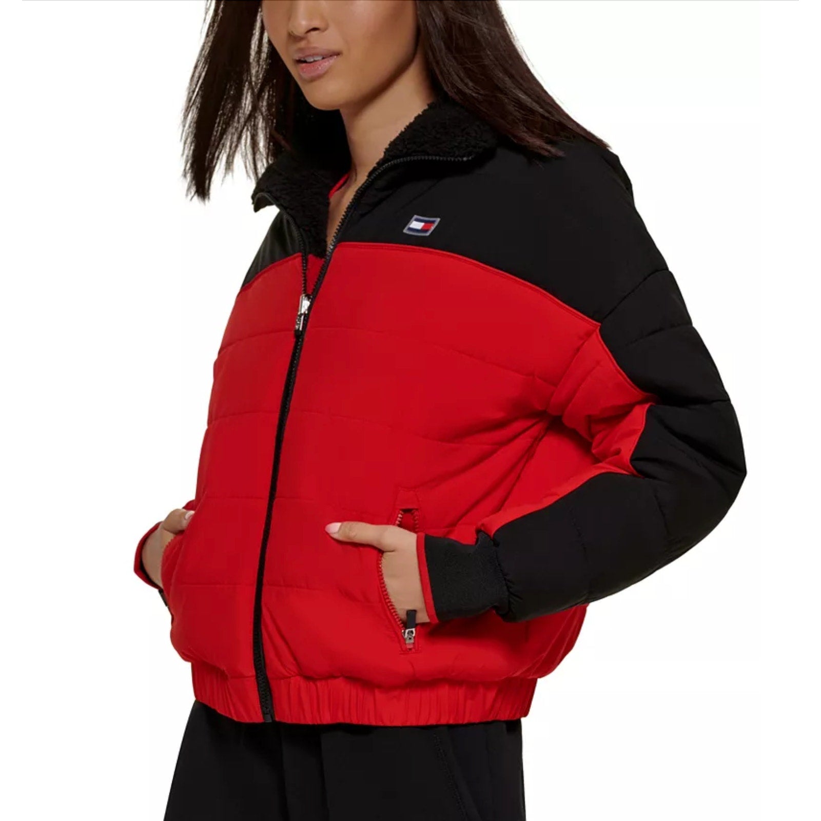 TOMMY HILFIGER SPORT Womens Reversible Track Jacket Small Red Black Sherpa NWT