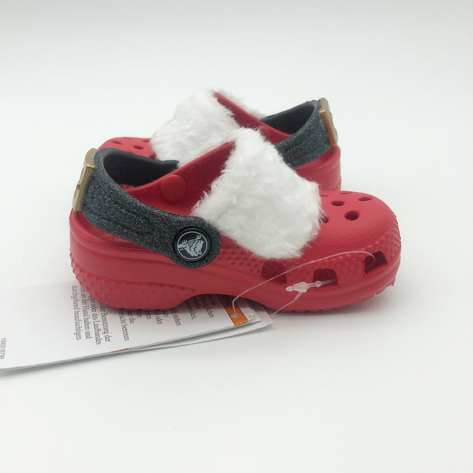 Crocs Santa Classic Clogs Baby/ Toddler C4 Festive Red White Black NWT
