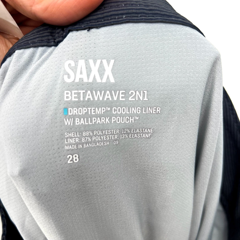 SAXX Betawave 2n1 Swim Board Shorts Size 28 Blue Stripe 7" Inseam Liner NWT