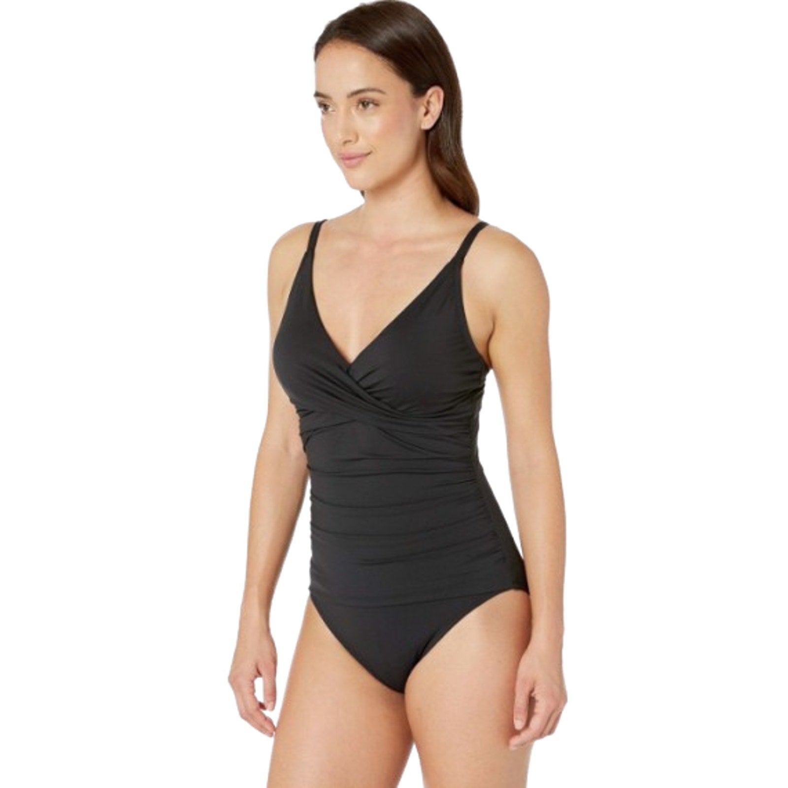 TOMMY BAHAMA Pearl Cross Front One-Piece Swimsuit Size 14 Black OTS NWT