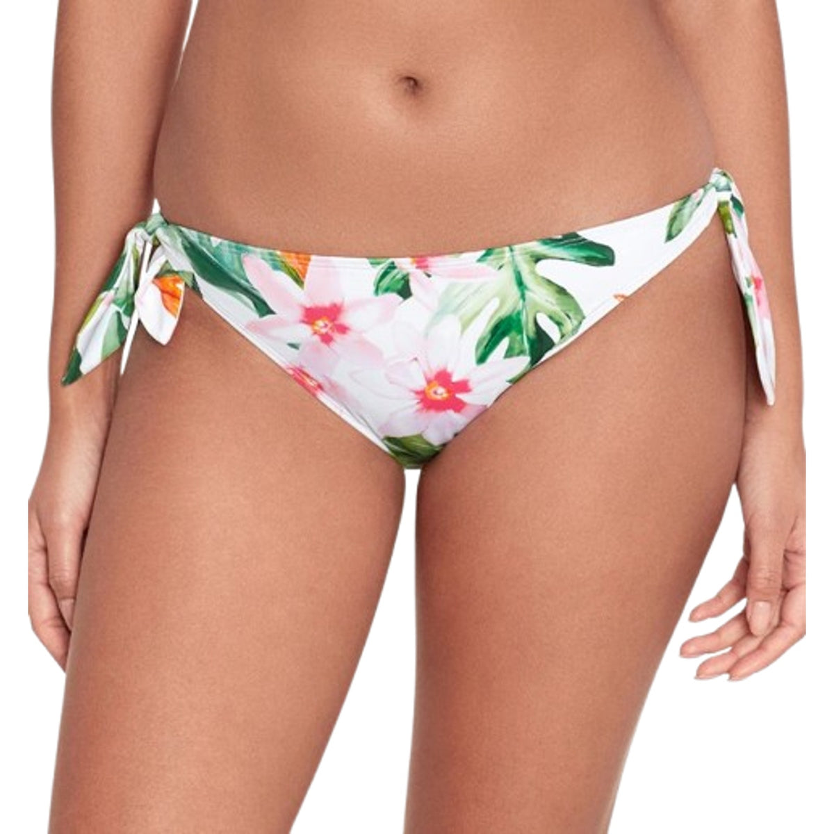 LAUREN RALPH LAUREN Hipster Bikini Bottom Size 16 White Pink Floral Side-Tie NWT