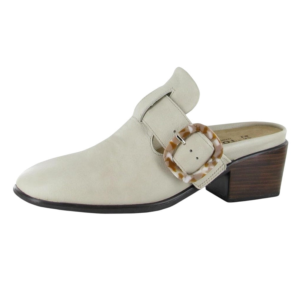 Naot Womens Choice Clogs EU 37 US 6 Ivory Beige Leather Buckle Heel NWOB
