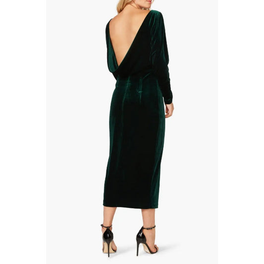 BARDOT Women's Kalani Cowl Back Velvet Dress US 4 Dark Green Long Sleeve NWT