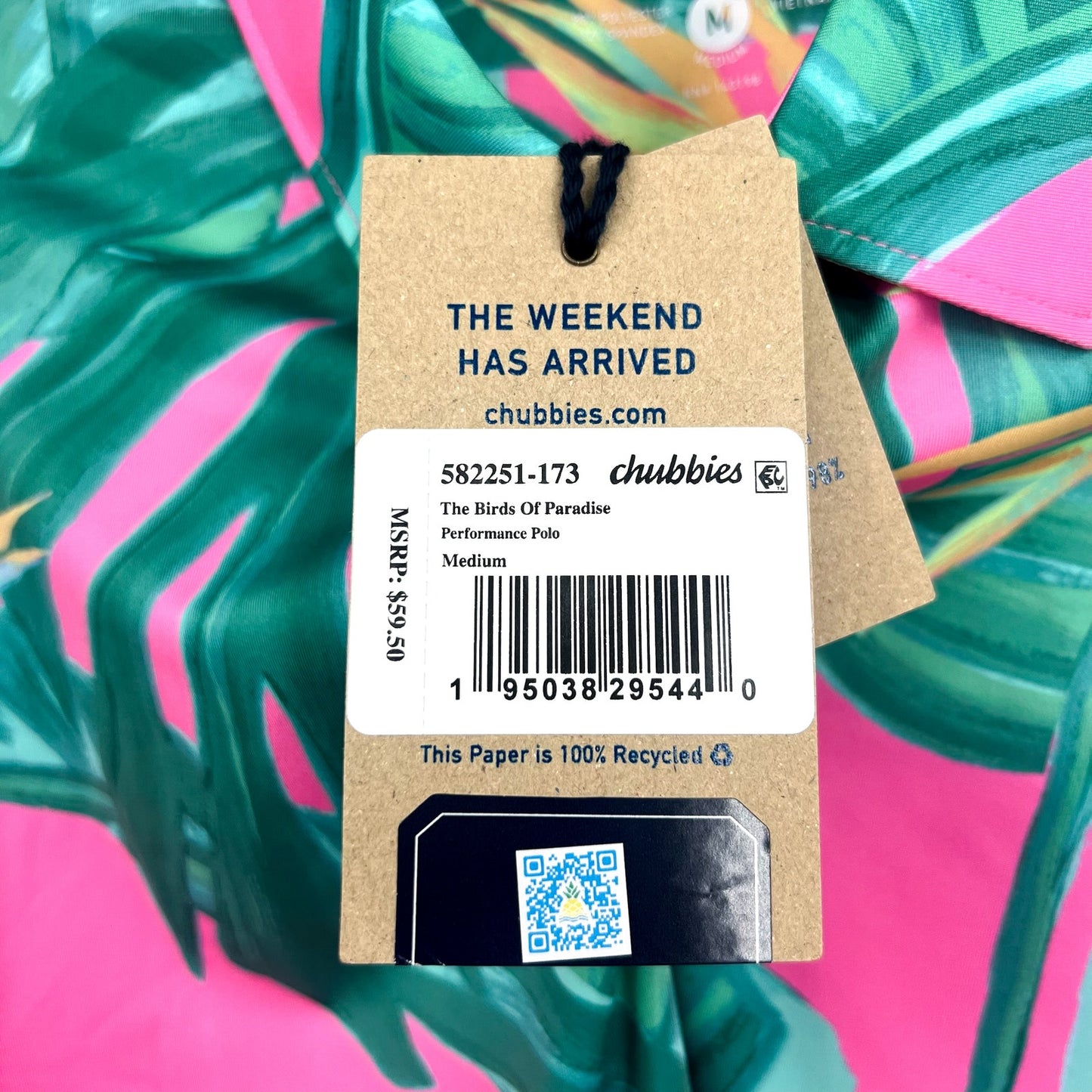 CHUBBIES Mens Performance Polo Medium Pink Birds of Paradise Short Sleeve NWT