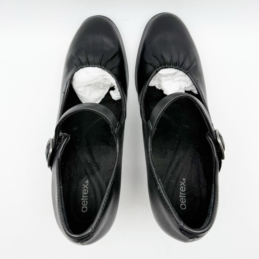 Aetrex Womens Sara Mary Jane Pumps EU 36 US 6-6.5 Black Leather Heels NIB