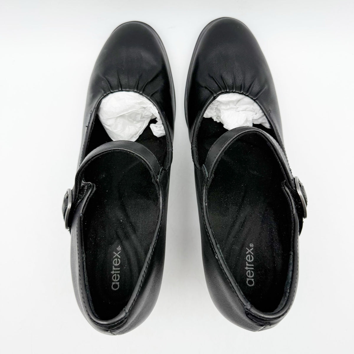 Aetrex Womens Sara Mary Jane Pumps EU 36 US 6-6.5 Black Leather Heels NIB