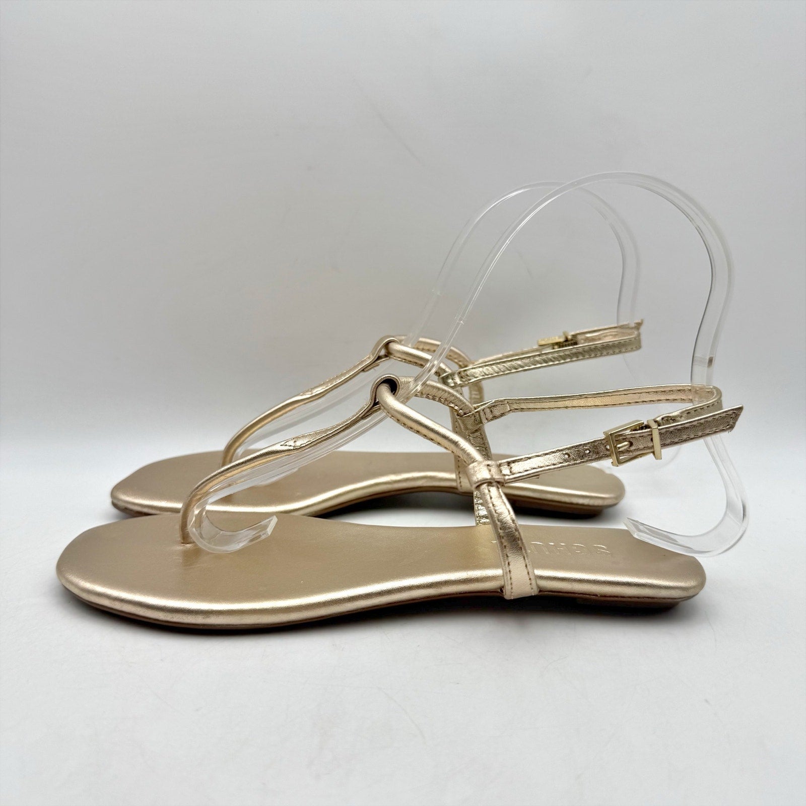 Schutz Womens Elsha Flat Sandals US 5 M Gold Leather NWOB