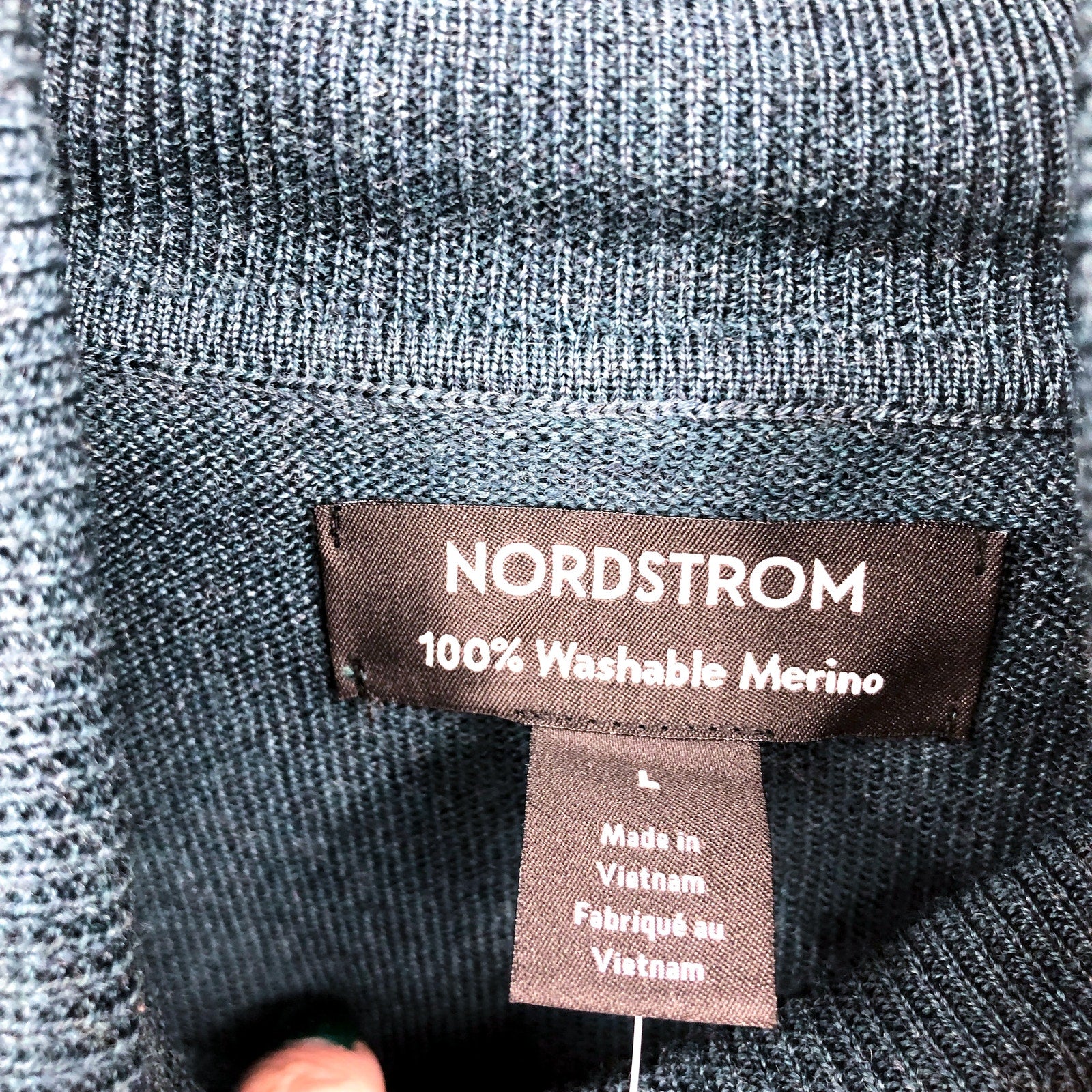 NORDSTROM Men's Turtleneck Sweater Large Teal Green Merino Wool Washable NWT