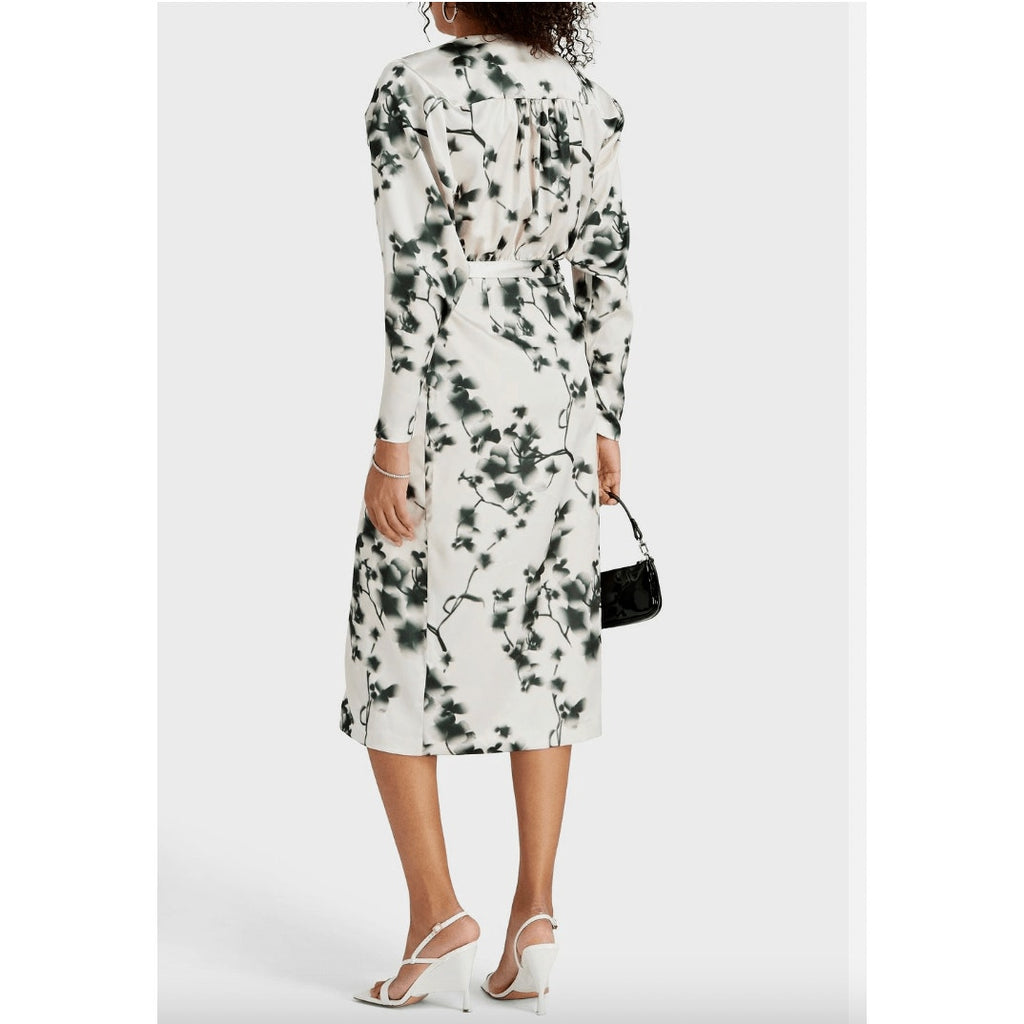 Rotate Womens Floral Wrap Midi Dress 8 Ivory Green V Neck Long Sleeve Cocktail