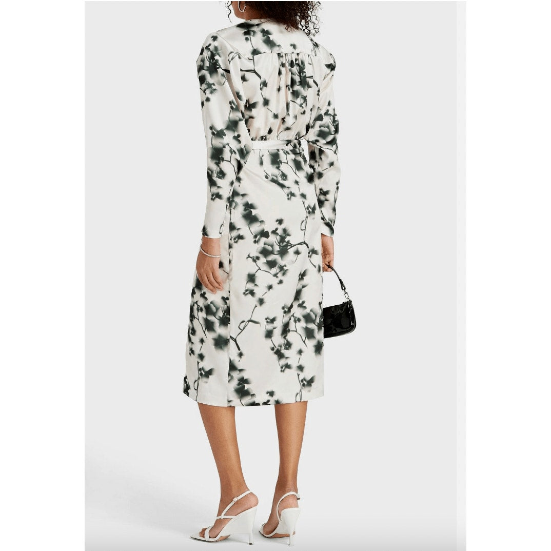 Rotate Womens Floral Wrap Midi Dress 8 Ivory Green V Neck Long Sleeve Cocktail