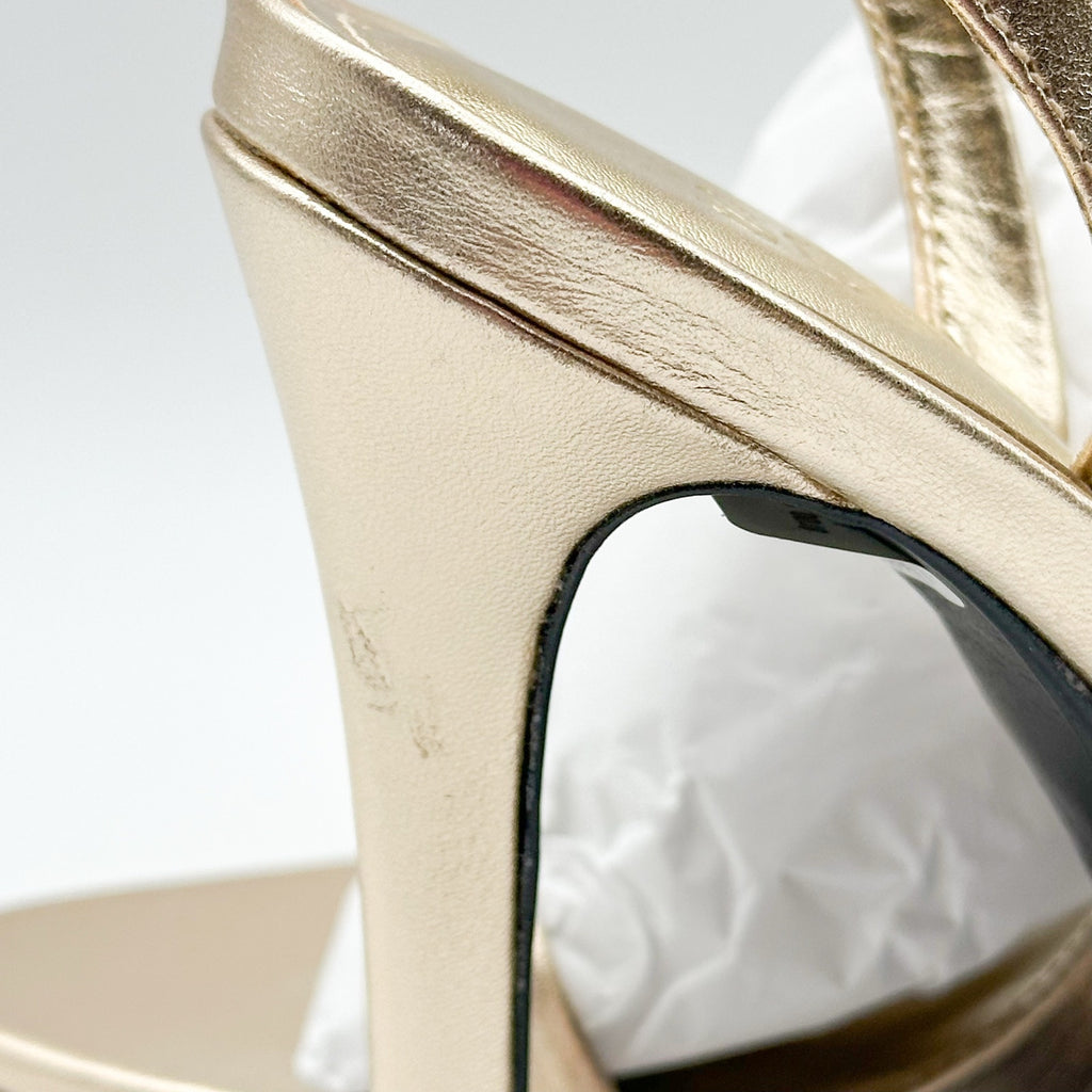SCHUTZ Womens Aurora Sling Heeled Sandals Size 7.5 Platina Gold Stiletto NWOB