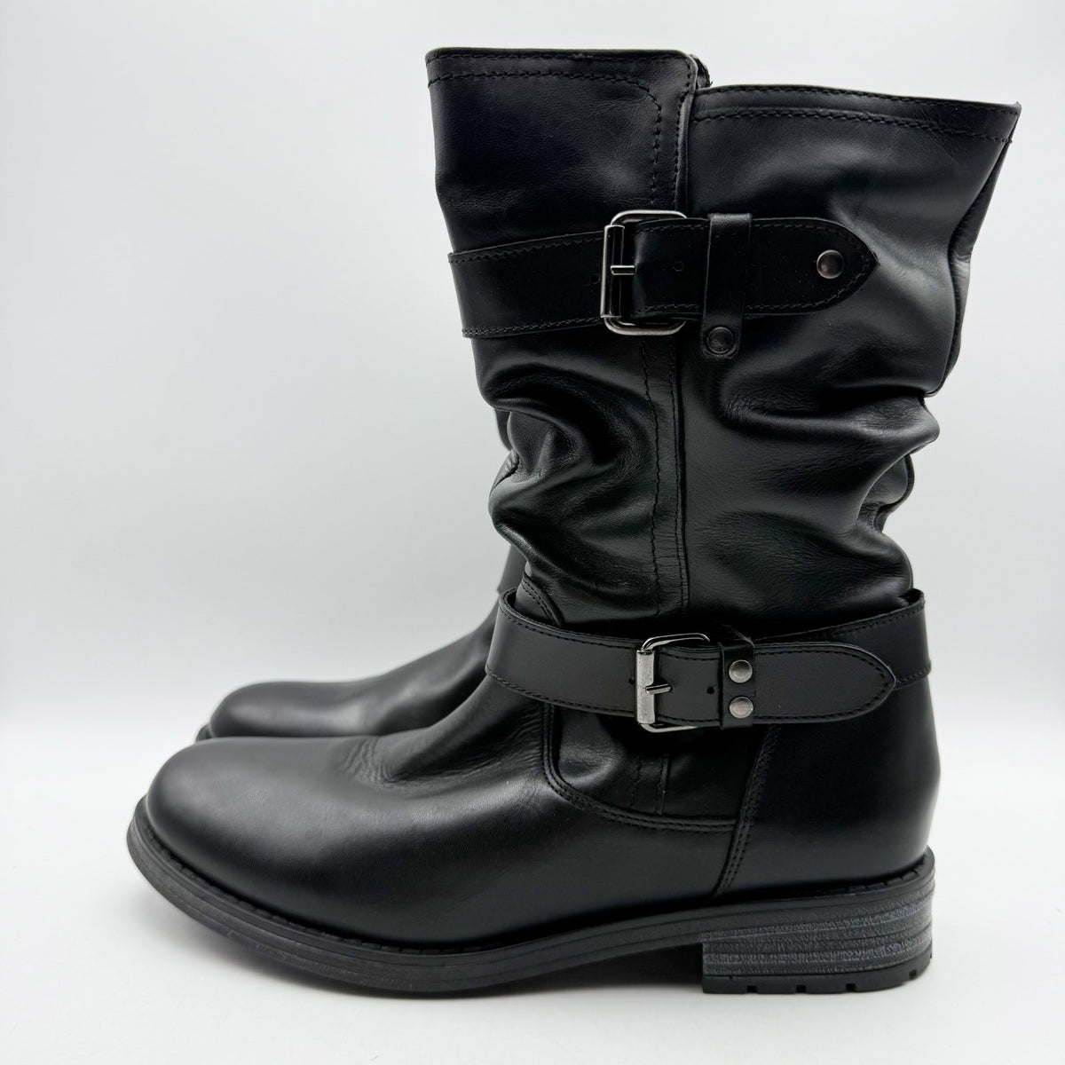 Eric Michael Womens Noelle Motorcycle Boots EU 42 US 11.5-12 Black Leather NWOB