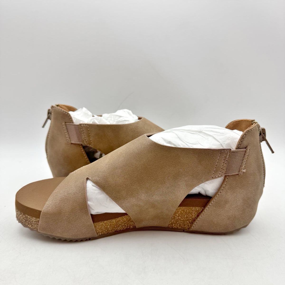 Volatile Womens Barstow Cork Wedge Sandals Size 6 Brown Tan PeeptoeNIB