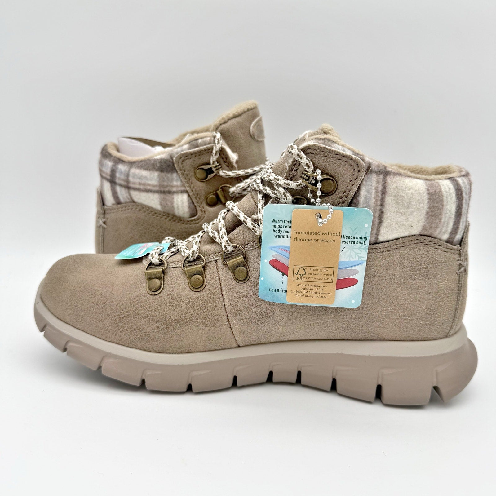Skechers Womens Synergy Hiking Boot US 5.5 EU 35.5 Taupe Water Repellent NIB