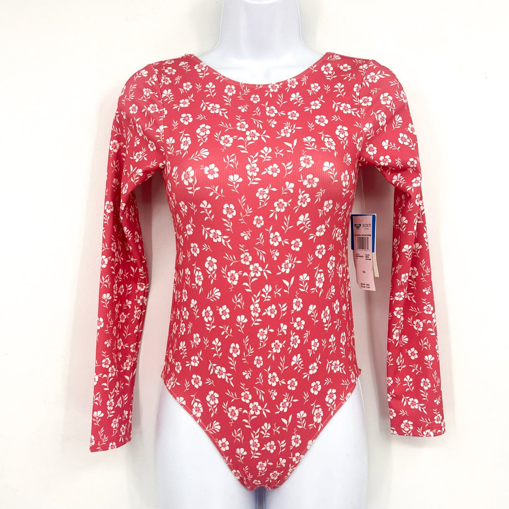 ROXY Girls Splendid Dream Long Sleeve One Piece Swimsuit Large Pink Floral NWT