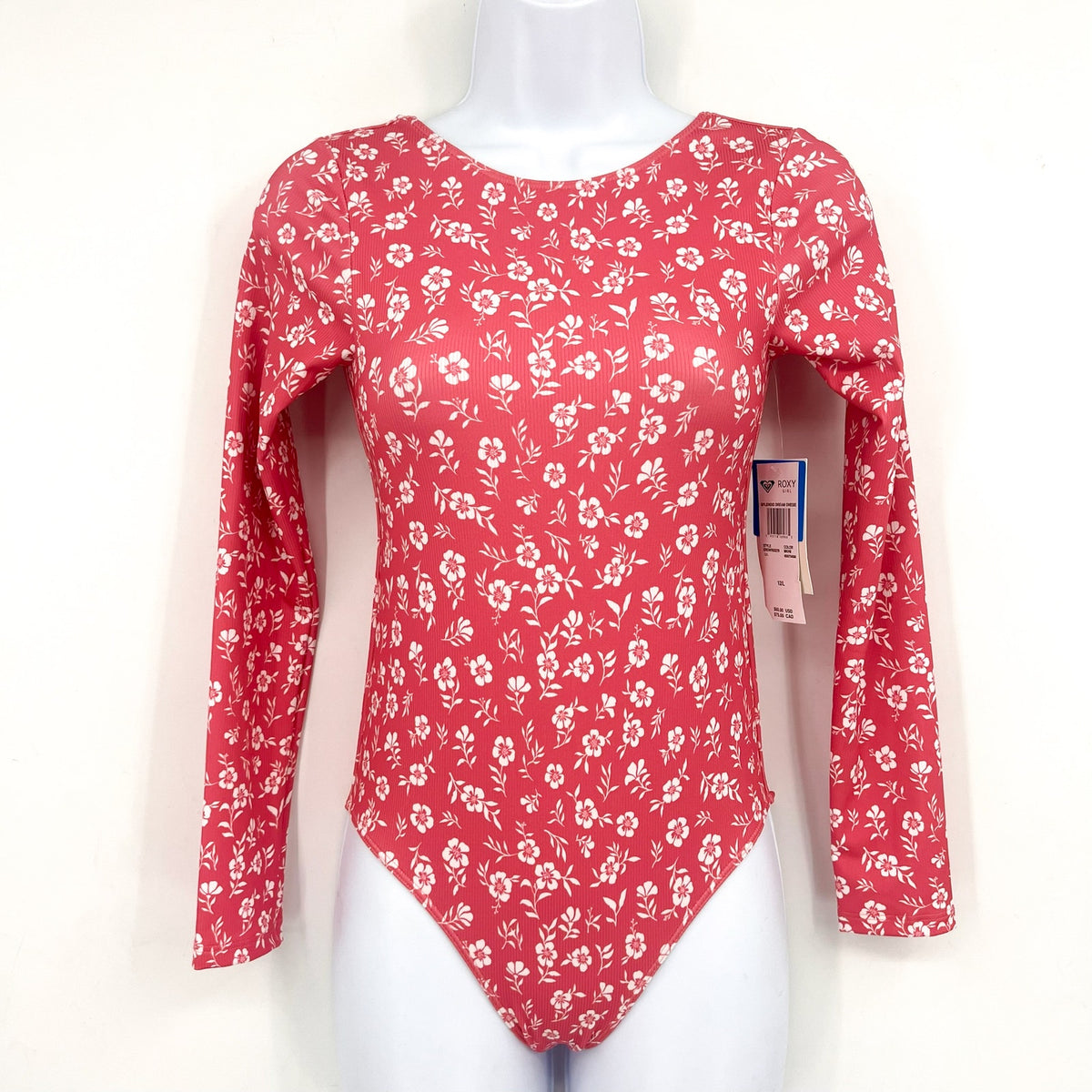 ROXY Girls Splendid Dream Long Sleeve One Piece Swimsuit Large Pink Floral NWT