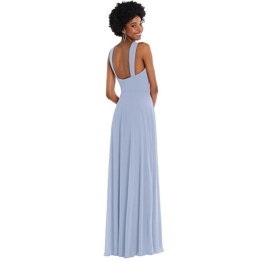 AFTER SIX Lux Chiffon Sweetheart Maxi Dress Size 6R Sky Blue Wide Strap NWT