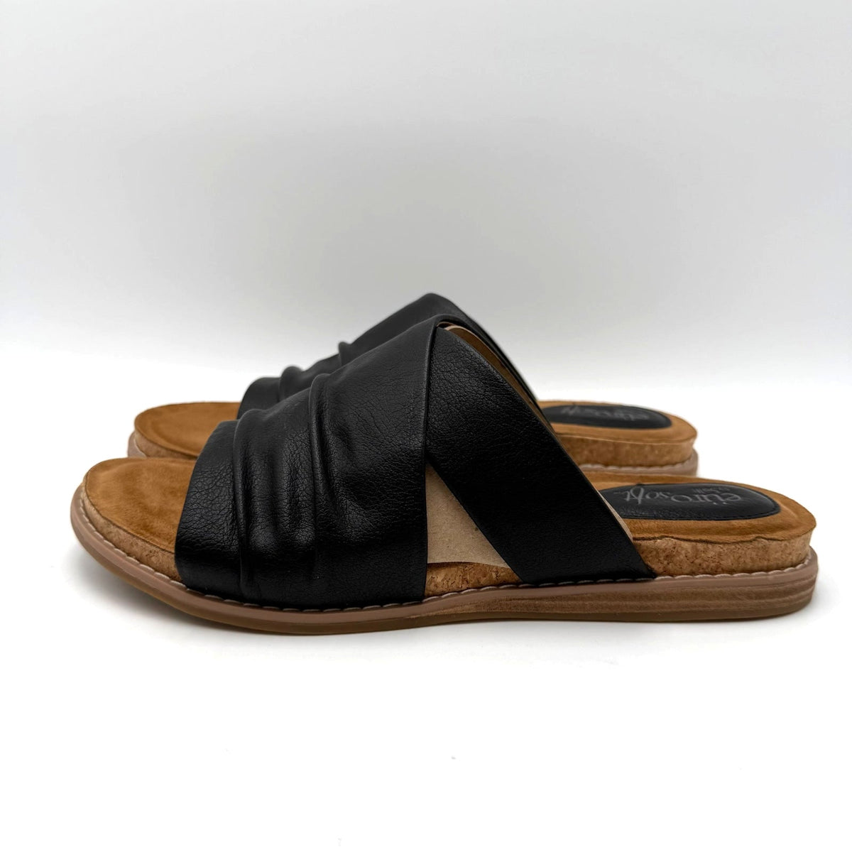 Eurosoft Womens Elesha Slide Sandals Size 8.5 Black Ruched Faux Leather NWOB
