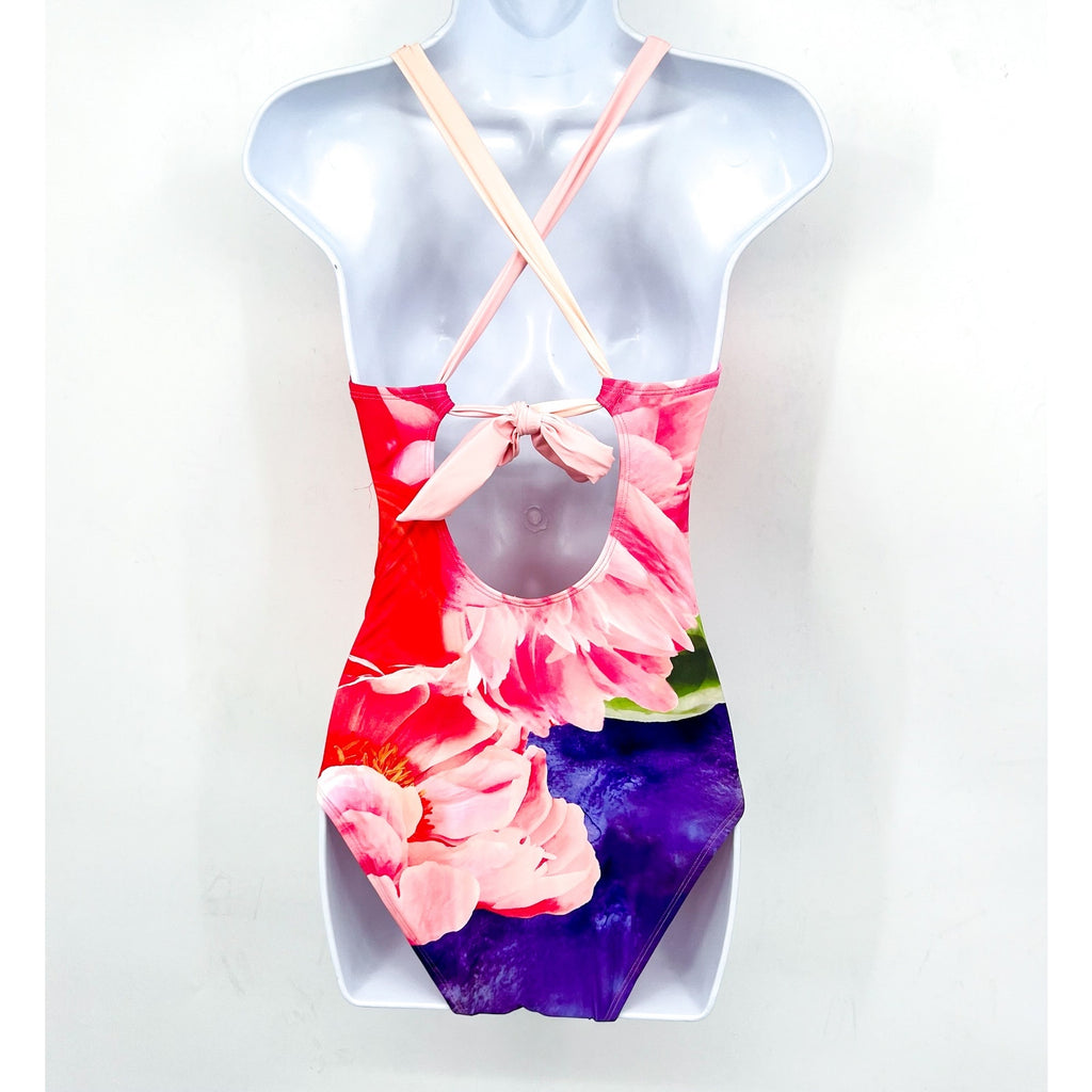 TOMMY BAHAMA High Neck One Piece Swimsuit 12 Touch Of Pink Penney Blooms NWT