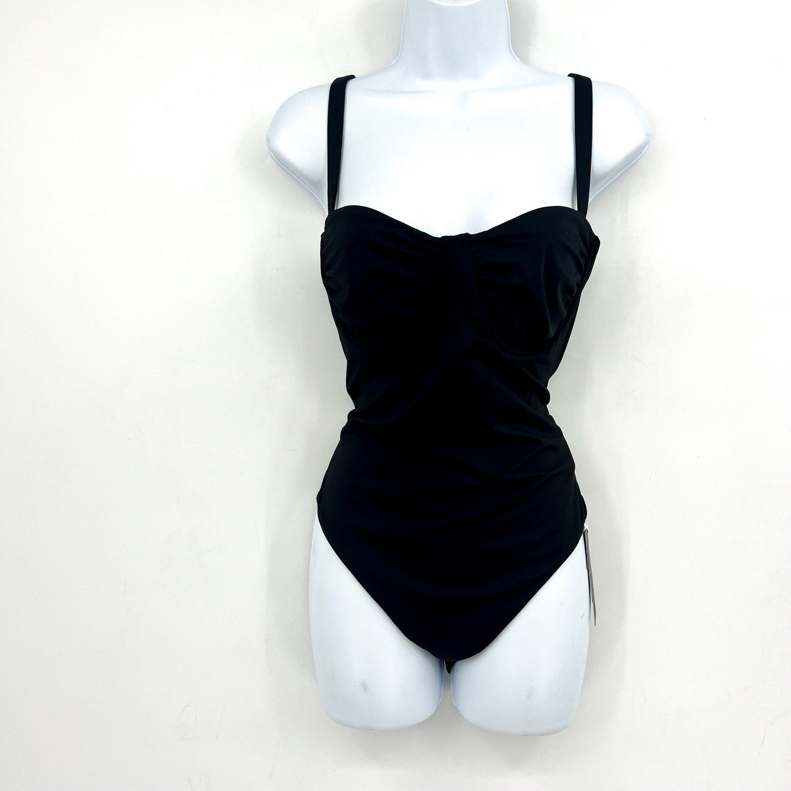 SEAFOLLY Women's Ruched Underwire One Piece Swimsuit Size 6 Black Stretch NWT