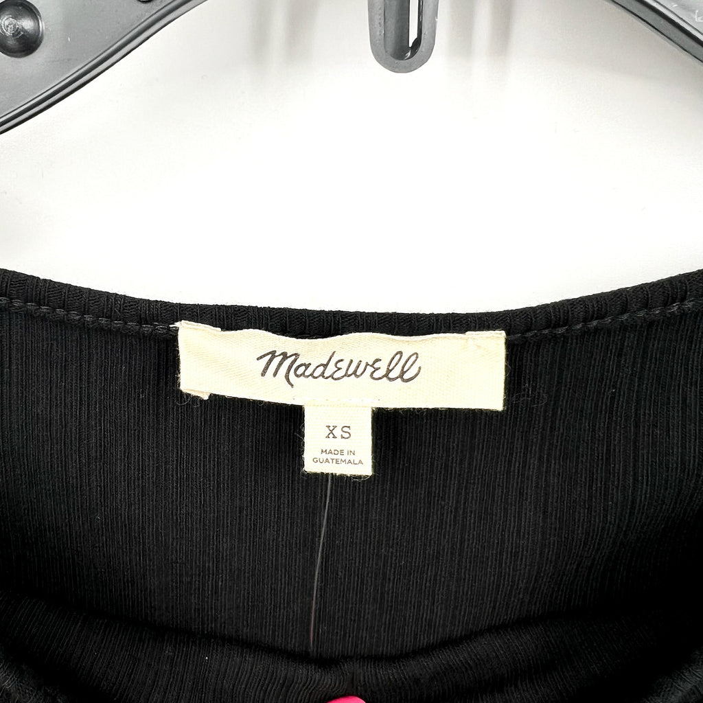 MADEWELL Women's Boat Neck Rib Top XS Jet BlackLong Sleeve NS805 NWT