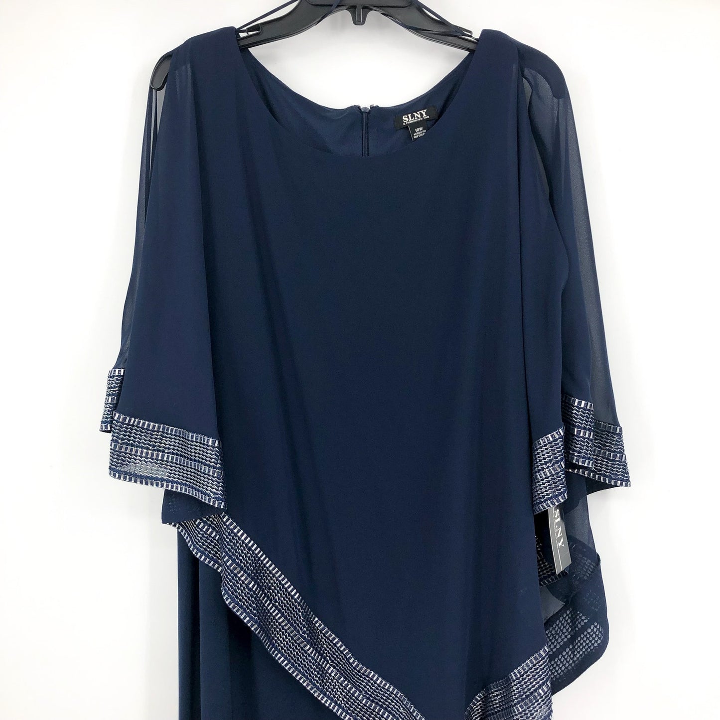 SLNY Women's Metallic Trim Cape Jumpsuit 18W Navy Blue Silver Asymmetrical NWT