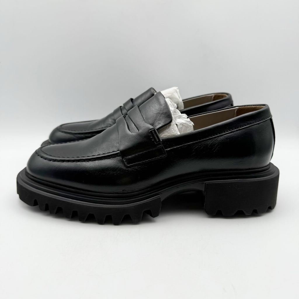 Allsaints Womens Lola Loafers Size 7 EU 37 Black Leather Chunky Lug Sole NWOB