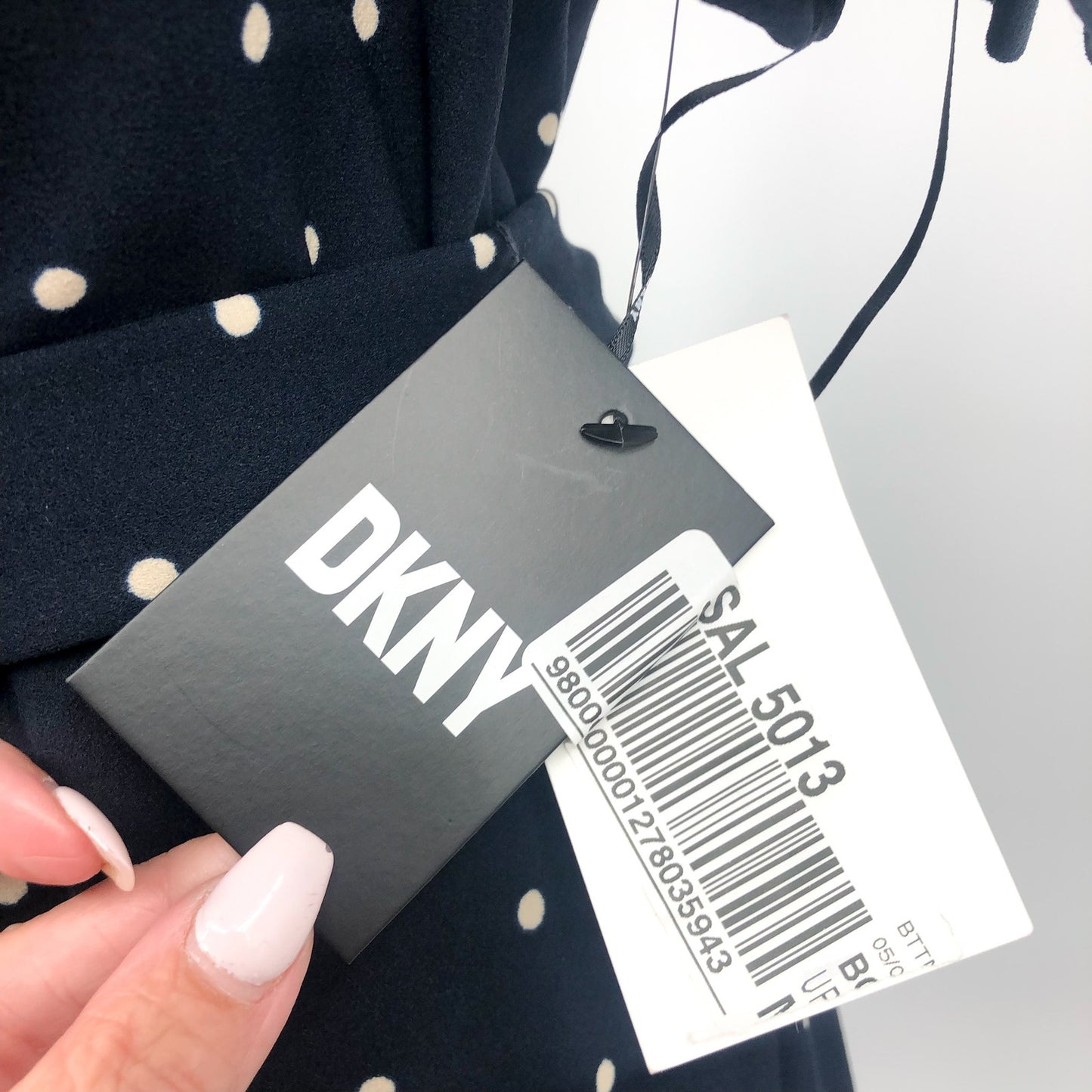 DKNY Women's Polka-Dot Puff-Sleeve Midi Dress Size 12 Navy Waist Tie Belt NWT