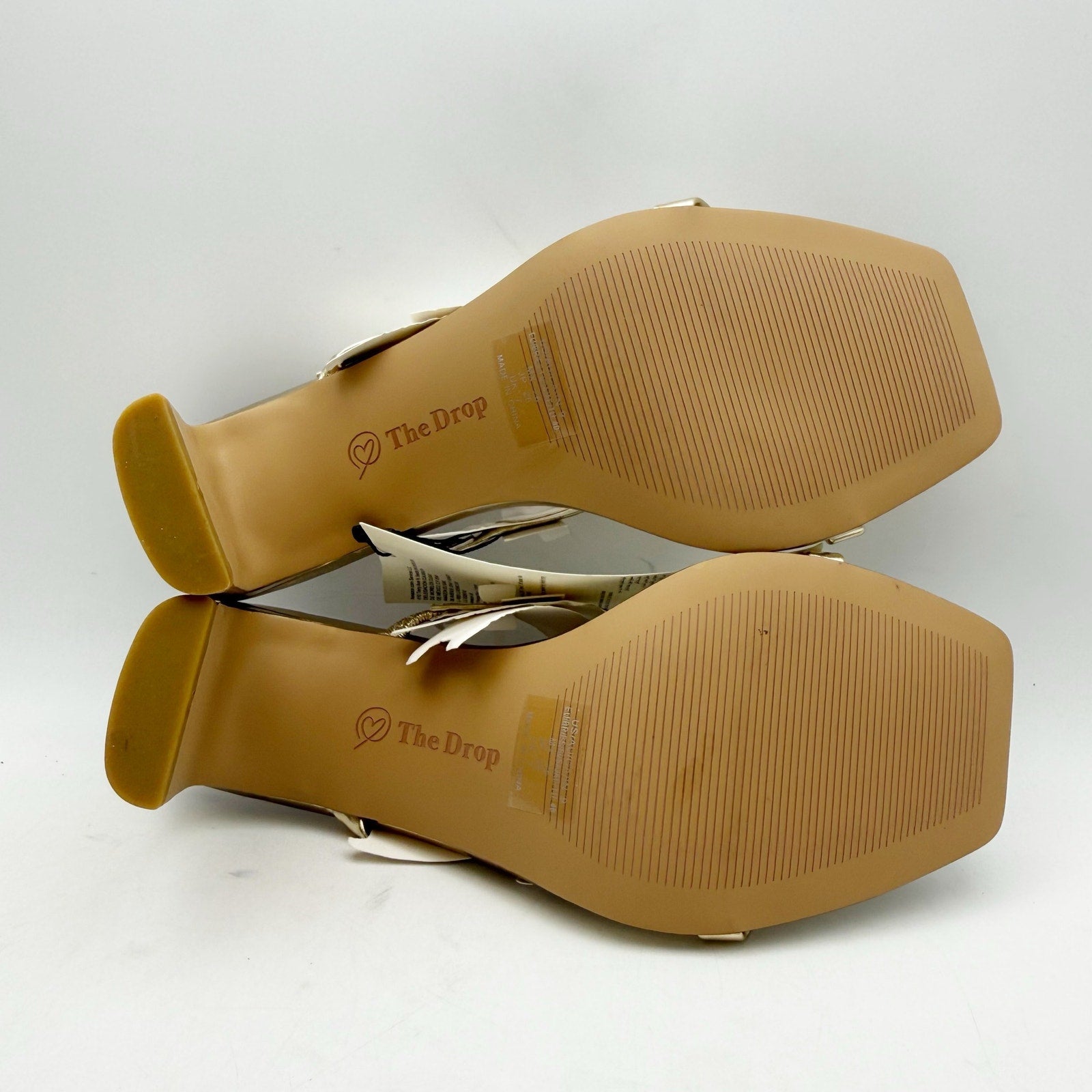 The Drop Womens Avery Heeled Sandals Size 9 Gold 2-Strap Block Heel NWOB